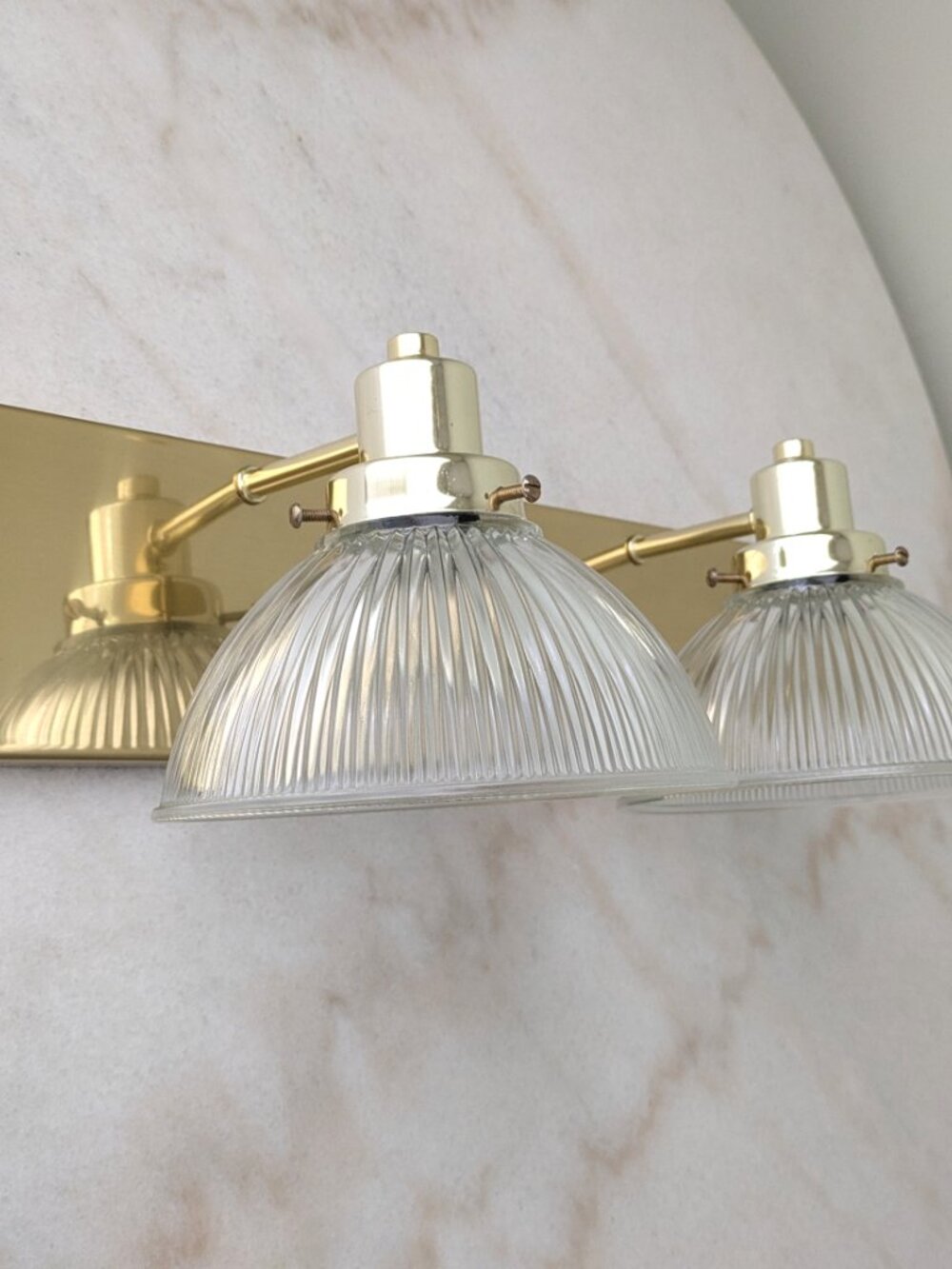 brass & glass fluted dome shade flush mount 2 light fixture